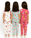 Girl Kids All Over Printed Co-ord Set | Tshirt and Pant | Age 3 to 6 Years (Pack of 3 Sets)