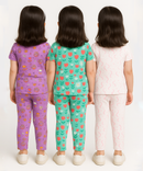 Girl Kids All Over Printed Co-ord Set | Tshirt and Pant | Age 3 to 6 Years (Pack of 3 Sets)
