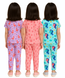 Girl Kids All Over Printed Co-ord Set | Tshirt and Pant | Age 3 to 6 Years (Pack of 3 Sets)
