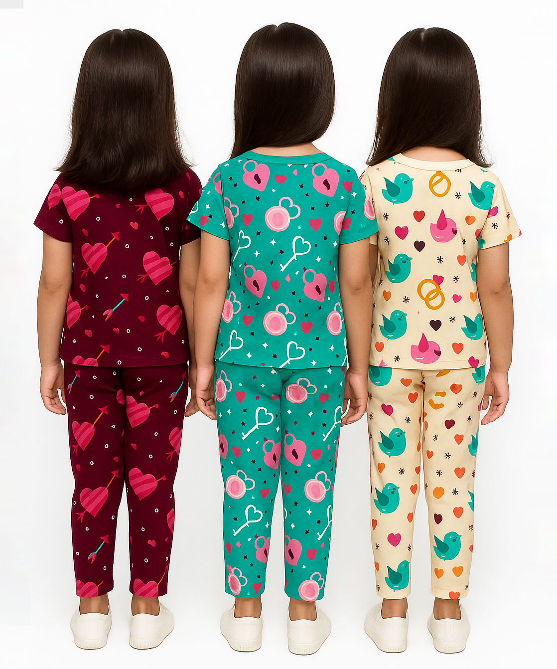 Girl Kids All Over Printed Co-ord Set | Tshirt and Pant | Age 3 to 6 Years (Pack of 3 Sets)