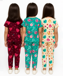 Girl Kids All Over Printed Co-ord Set | Tshirt and Pant | Age 3 to 6 Years (Pack of 3 Sets)