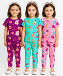 Girl Kids All Over Printed Co-ord Set | Tshirt and Pant | Age 3 to 6 Years (Pack of 3 Sets)