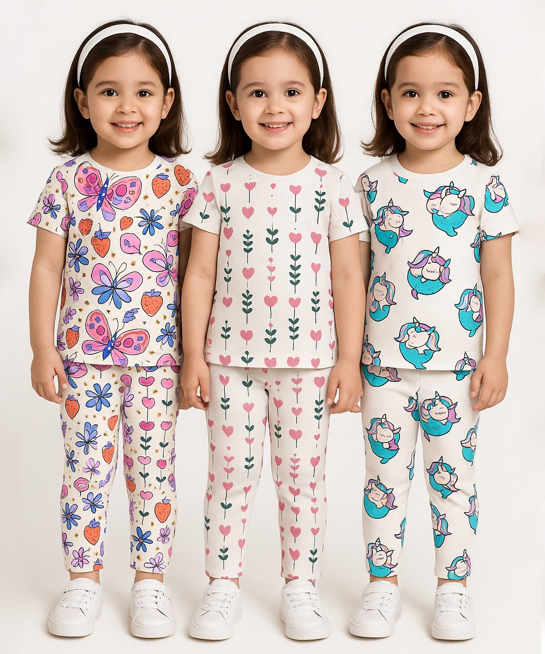 Girl Kids All Over Printed Co-ord Set | Tshirt and Pant | Age 3 to 6 Years (Pack of 3 Sets)