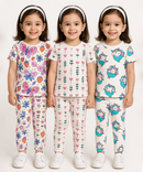 Girl Kids All Over Printed Co-ord Set | Tshirt and Pant | Age 3 to 6 Years (Pack of 3 Sets)