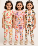 Girl Kids All Over Printed Co-ord Set | Tshirt and Pant | Age 3 to 6 Years (Pack of 3 Sets)
