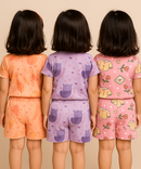Girl Kids All Over Printed Co-ord Set | Tshirt and Shorts | Age 0 to 3 Years (Pack of 3 Sets)