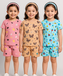 Girl Kids All Over Printed Co-ord Set | Tshirt and Shorts | Age 0 to 3 Years (Pack of 3 Sets)