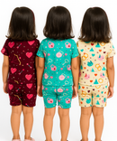 Girl Kids All Over Printed Co-ord Set | Tshirt and Shorts | Age 0 to 3 Years (Pack of 3 Sets)