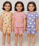 Girl Kids All Over Printed Co-ord Set | Tshirt and Shorts | Age 0 to 3 Years (Pack of 3 Sets)