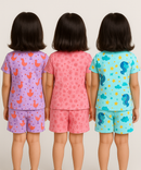 Girl Kids All Over Printed Co-ord Set | Tshirt and Shorts | Age 0 to 3 Years (Pack of 3 Sets)