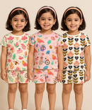 Girl Kids All Over Printed Co-ord Set | Tshirt and Shorts | Age 0 to 3 Years (Pack of 3 Sets)