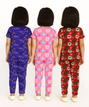 Girl Kids All Over Printed Co-ord Set | Tshirt and Pant | Age 3 to 6 Years (Pack of 3 Sets)