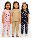 Girl Kids All Over Printed Co-ord Set | Tshirt and Pant | Age 3 to 6 Years (Pack of 3 Sets)