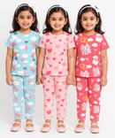 Girl Kids All Over Printed Co-ord Set | Tshirt and Pant | Age 3 to 6 Years (Pack of 3 Sets)