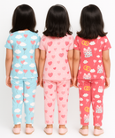 Girl Kids All Over Printed Co-ord Set | Tshirt and Pant | Age 3 to 6 Years (Pack of 3 Sets)