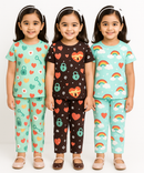 Girl Kids All Over Printed Co-ord Set | Tshirt and Pant | Age 3 to 6 Years (Pack of 3 Sets)