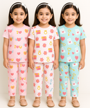 Girl Kids All Over Printed Co-ord Set | Tshirt and Pant | Age 3 to 6 Years (Pack of 3 Sets)