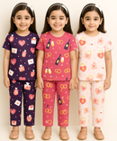 Girl Kids All Over Printed Co-ord Set | Tshirt and Pant | Age 3 to 6 Years (Pack of 3 Sets)