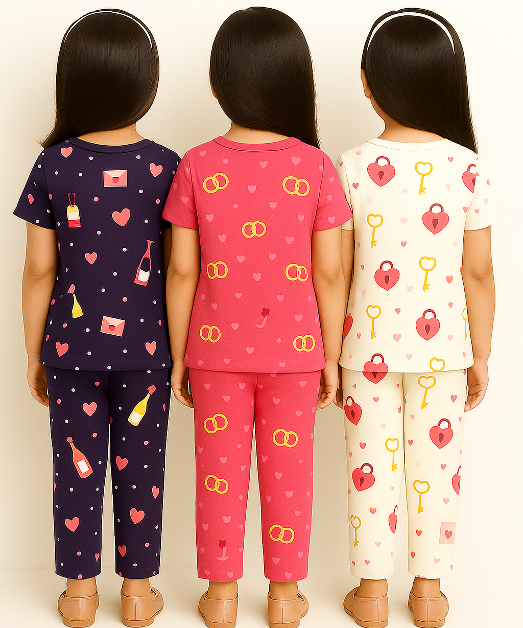 Girl Kids All Over Printed Co-ord Set | Tshirt and Pant | Age 3 to 6 Years (Pack of 3 Sets)