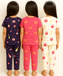 Girl Kids All Over Printed Co-ord Set | Tshirt and Pant | Age 3 to 6 Years (Pack of 3 Sets)