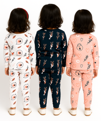 Girl Kids All Over Printed Co-ord Set | Tshirt and Pant | Age 3 to 6 Years (Pack of 3 Sets)
