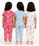 Girl Kids All Over Printed Co-ord Set | Tshirt and Pant | Age 3 to 6 Years (Pack of 3 Sets)