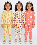 Girl Kids All Over Printed Co-ord Set | Tshirt and Pant | Age 3 to 6 Years (Pack of 3 Sets)