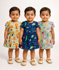 Girl Baby Frock 100% Cotton Floral Printed Gown Dress/Frock Dress | Age 0 to 12 Months (Pack of 3 Pieces)