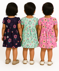Girl Baby Frock 100% Cotton Floral Printed Gown Dress/Frock Dress | Age 0 to 12 Months (Pack of 3 Pieces)