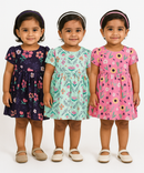 Girl Baby Frock 100% Cotton Floral Printed Gown Dress/Frock Dress | Age 0 to 12 Months (Pack of 3 Pieces)