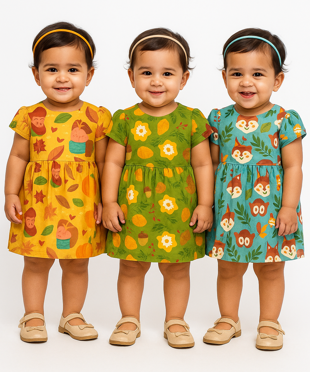 Girl Baby Frock 100% Cotton Floral Printed Gown Dress/Frock Dress | Age 0 to 12 Months (Pack of 3 Pieces)