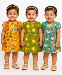 Girl Baby Frock 100% Cotton Floral Printed Gown Dress/Frock Dress | Age 0 to 12 Months (Pack of 3 Pieces)