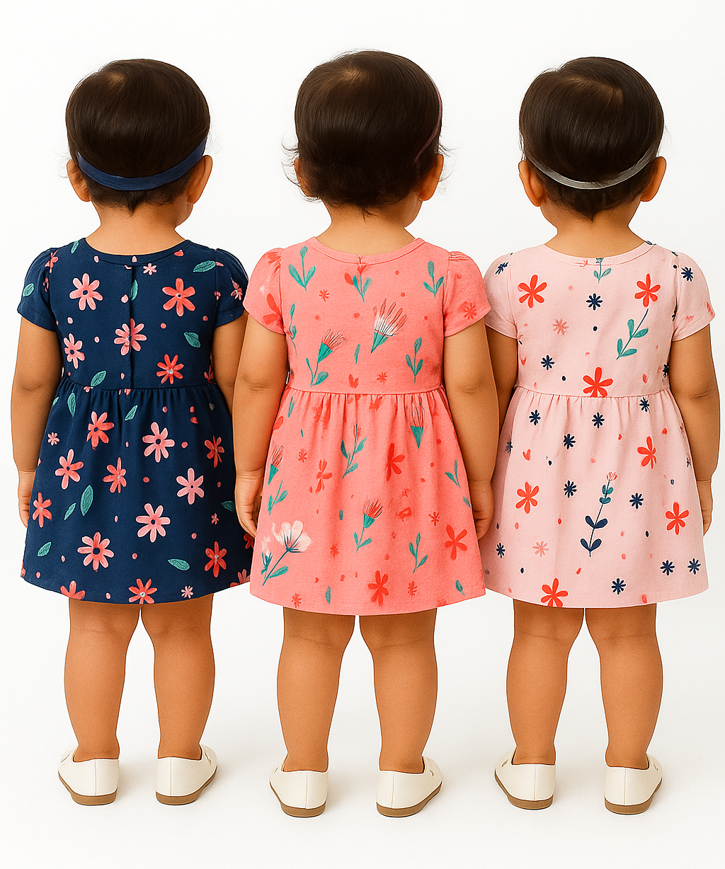 Girl Baby Frock 100% Cotton Floral Printed Gown Dress/Frock Dress | Age 0 to 12 Months (Pack of 3 Pieces)