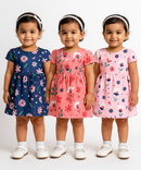Girl Baby Frock 100% Cotton Floral Printed Gown Dress/Frock Dress | Age 0 to 12 Months (Pack of 3 Pieces)