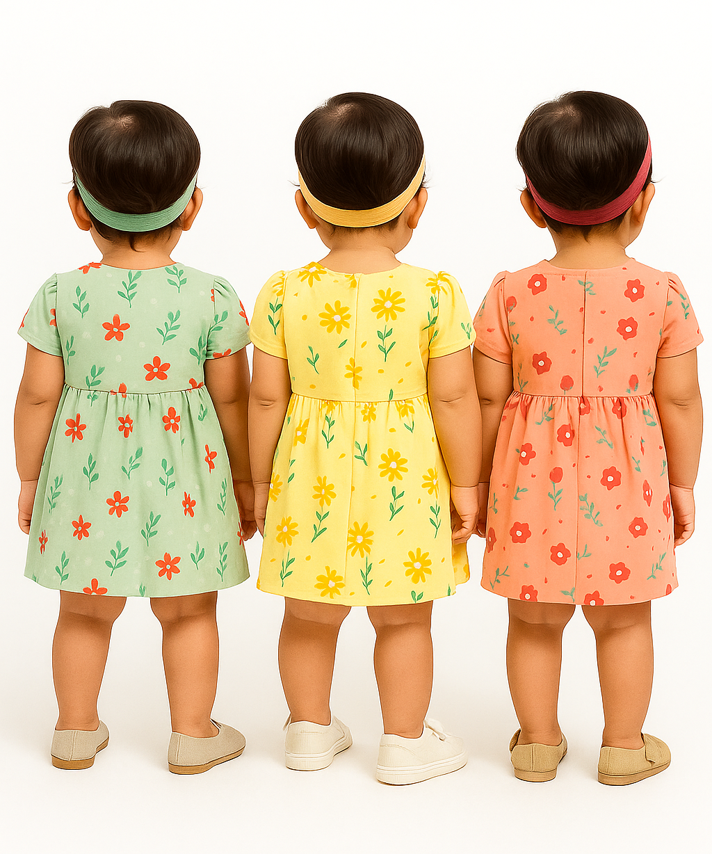 Girl Baby Frock 100% Cotton Floral Printed Gown Dress/Frock Dress | Age 0 to 12 Months (Pack of 3 Pieces)