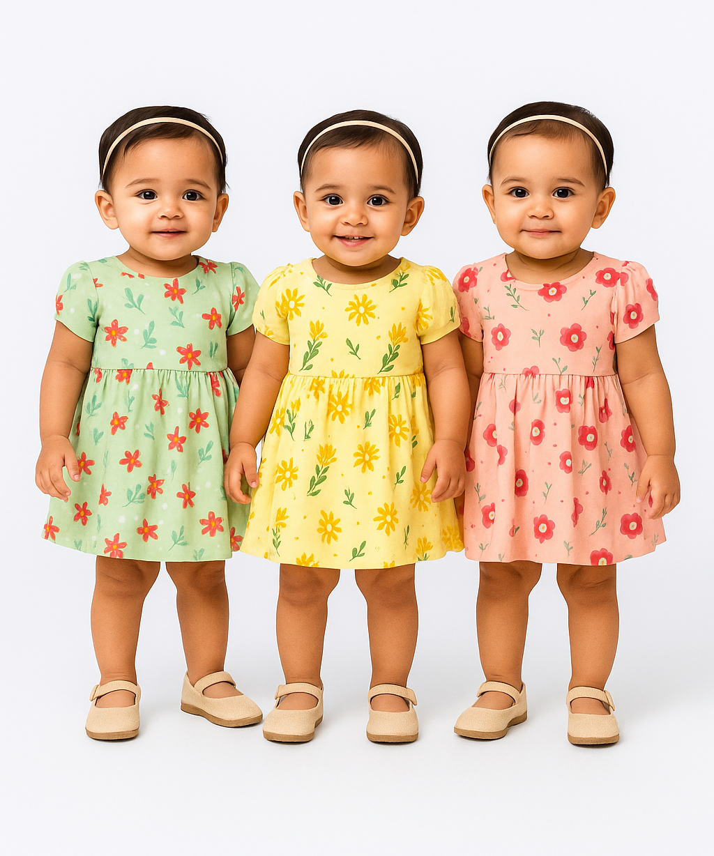 Girl Baby Frock 100% Cotton Floral Printed Gown Dress/Frock Dress | Age 0 to 12 Months (Pack of 3 Pieces)