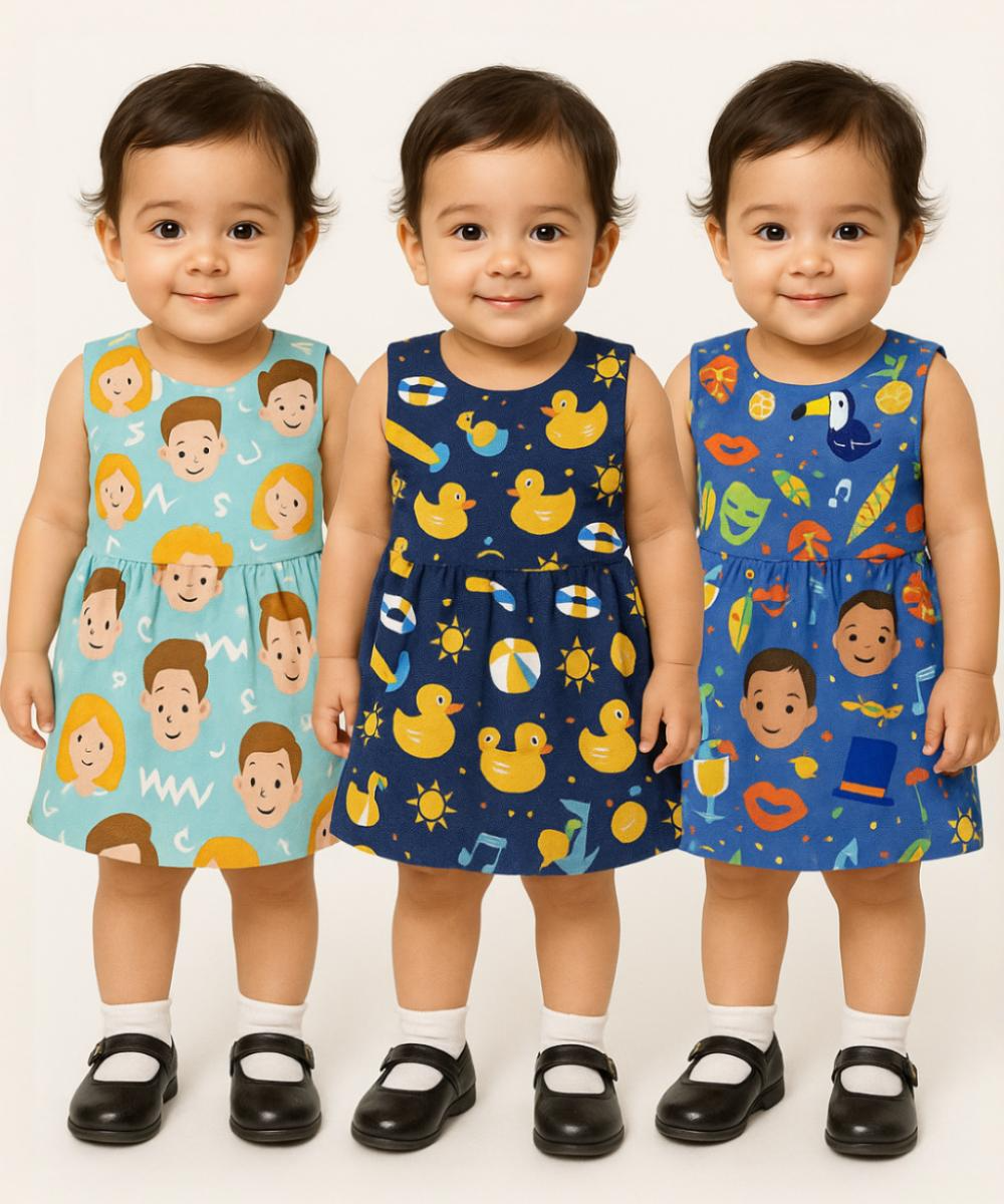 Girl Baby Frock 100% Cotton Floral Printed Gown Dress/Frock Dress | Age 0 to 12 Months (Pack of 3 Pieces)