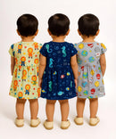 Girl Baby Frock 100% Cotton Floral Printed Gown Dress/Frock Dress | Age 0 to 12 Months (Pack of 3 Pieces)