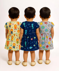 Girl Baby Frock 100% Cotton Floral Printed Gown Dress/Frock Dress | Age 0 to 12 Months (Pack of 3 Pieces)