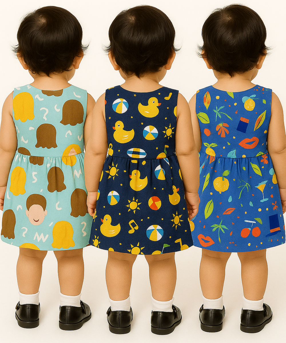 Girl Baby Frock 100% Cotton Floral Printed Gown Dress/Frock Dress | Age 0 to 12 Months (Pack of 3 Pieces)