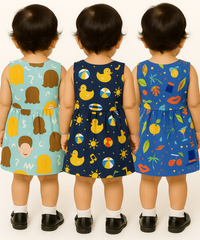 Girl Baby Frock 100% Cotton Floral Printed Gown Dress/Frock Dress | Age 0 to 12 Months (Pack of 3 Pieces)