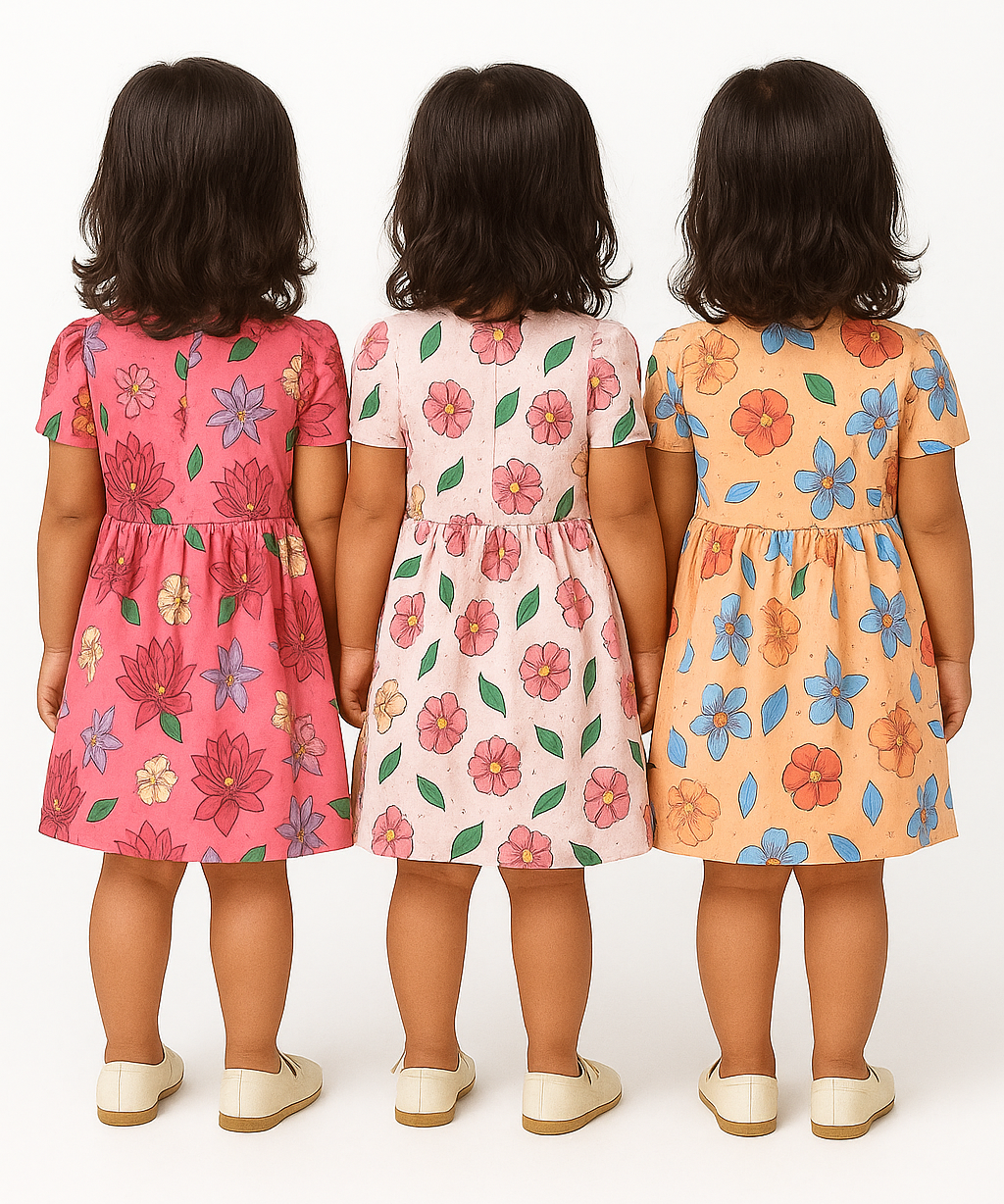 Girl Baby Frock 100% Cotton Floral Printed Gown Dress/Frock Dress | Age 0 to 12 Months (Pack of 3 Pieces)