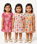 Girl Baby Frock 100% Cotton Floral Printed Gown Dress/Frock Dress | Age 0 to 12 Months (Pack of 3 Pieces)