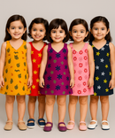 Girls 100% Cotton Printed 1 To 5 Years Gown Dress/Frock Dress (Pack of 5)