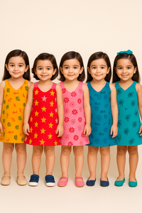 Girls 100% Cotton Printed 1 To 5 Years Gown Dress/Frock Dress (Pack of 5)