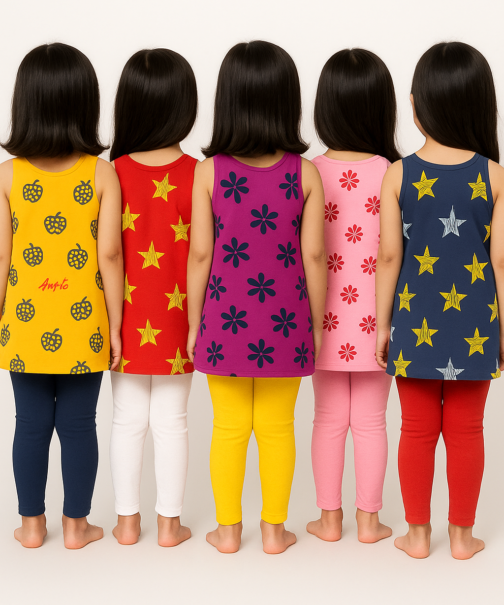 Girls 100% Cotton Printed 4 To 5 Years Gown Dress/Frock Dress (Pack of 5)