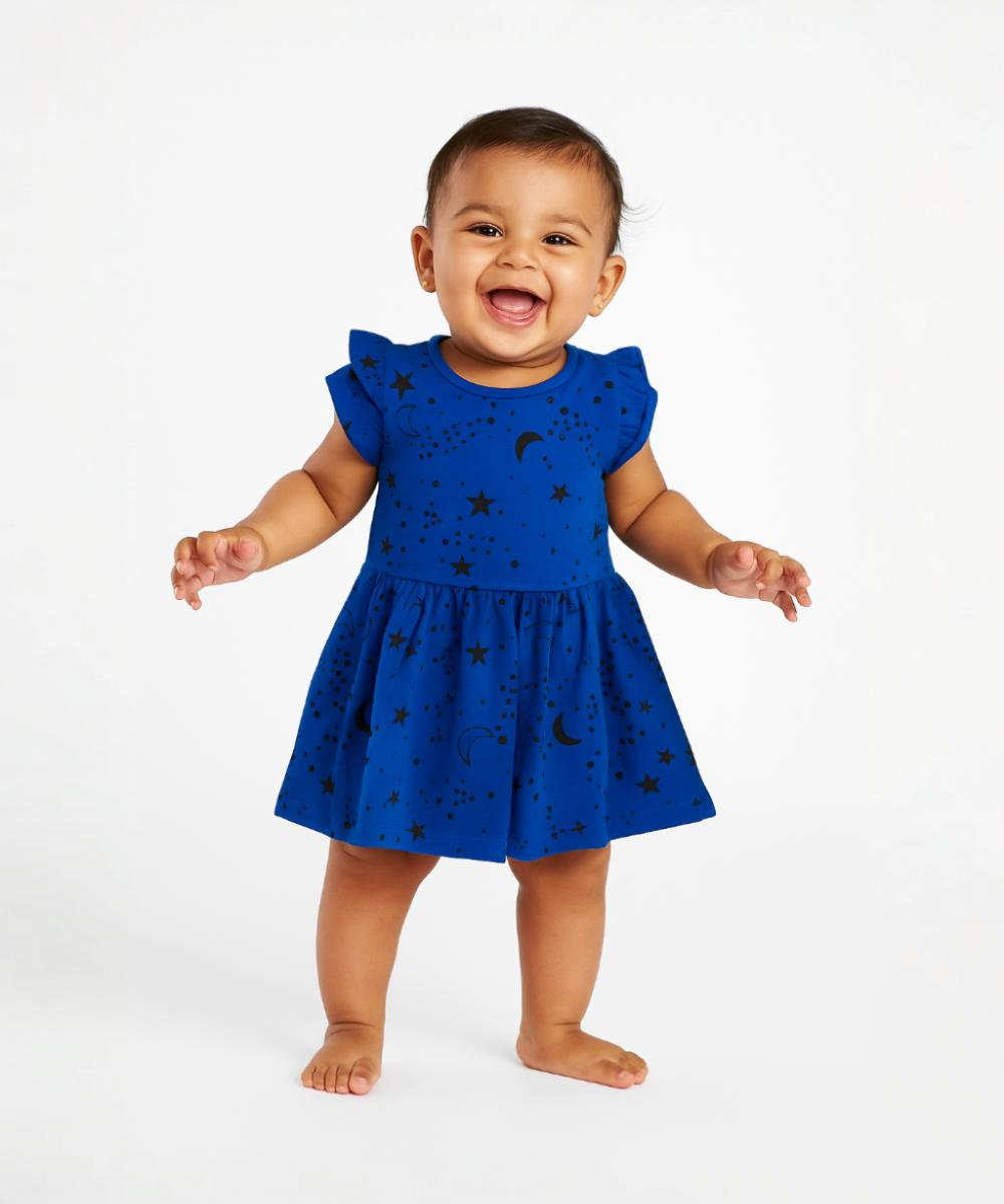 Girls 100% Cotton Printed Gown Dress/Frock Dress | Age 3-18 Months | Blue Colour