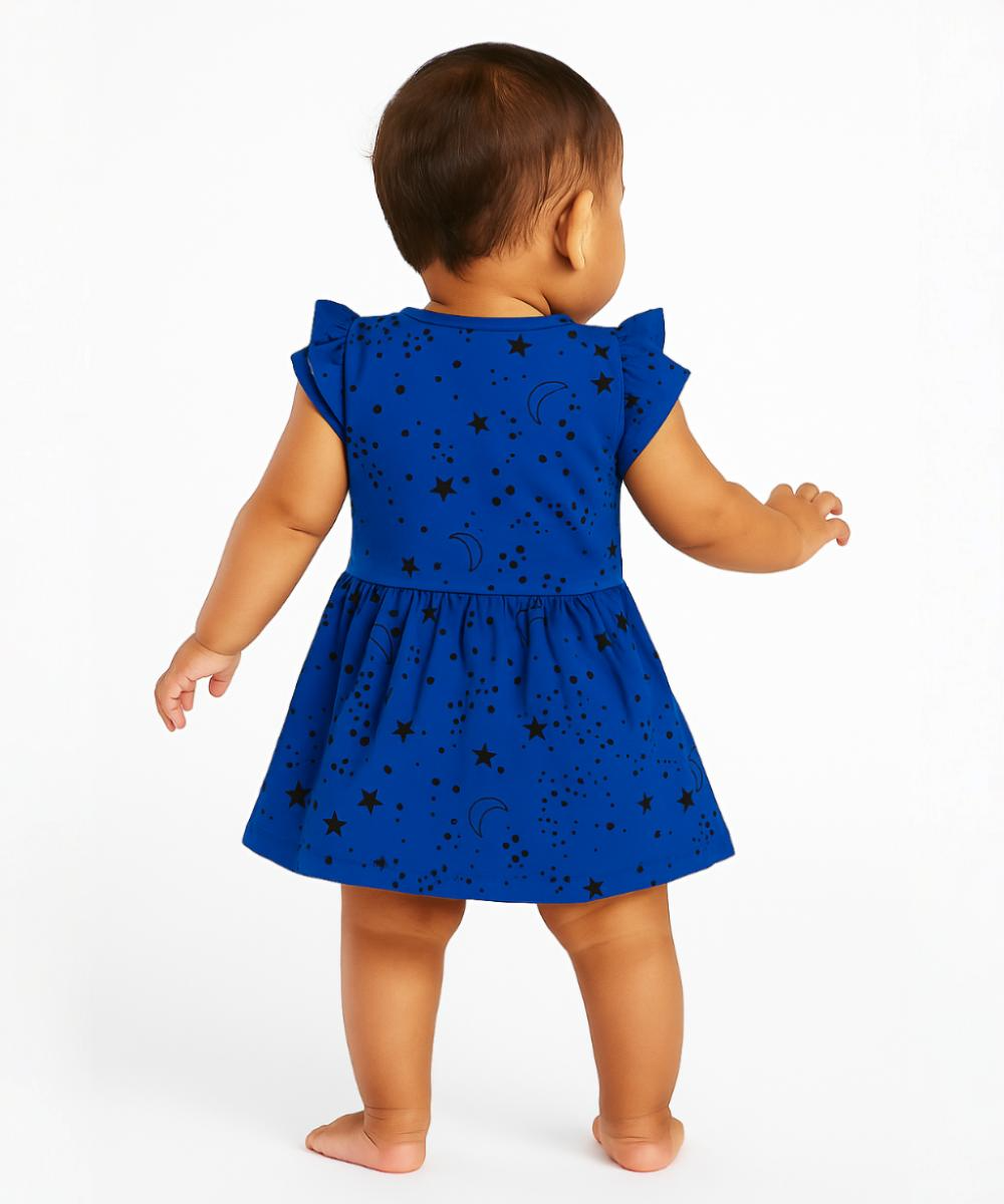 Girls 100% Cotton Printed Gown Dress/Frock Dress | Age 3-18 Months | Blue Colour