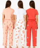 Women's 100% Printed Soft Cotton Night Wear | Track Pant - Pyjama (Pack of 3)