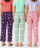 Women's 100% Printed Soft Cotton Night Wear | Track Pant - Pyjama (Pack of 3)